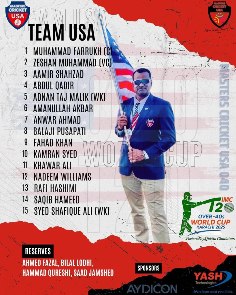 USA squad for the IMC T20 Over-40s World Cup